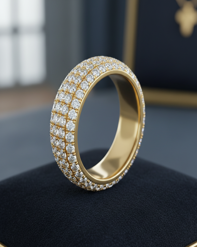 Gold Band with Pavé Diamonds